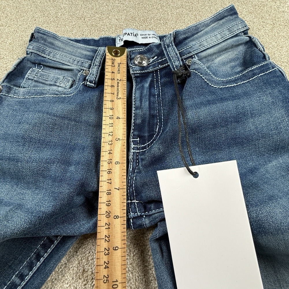 Telepatia Juniors 1/25 Mid Rise Wide Leg Jeans Rhinestone Embroider Pockets - Picture 10 of 10
